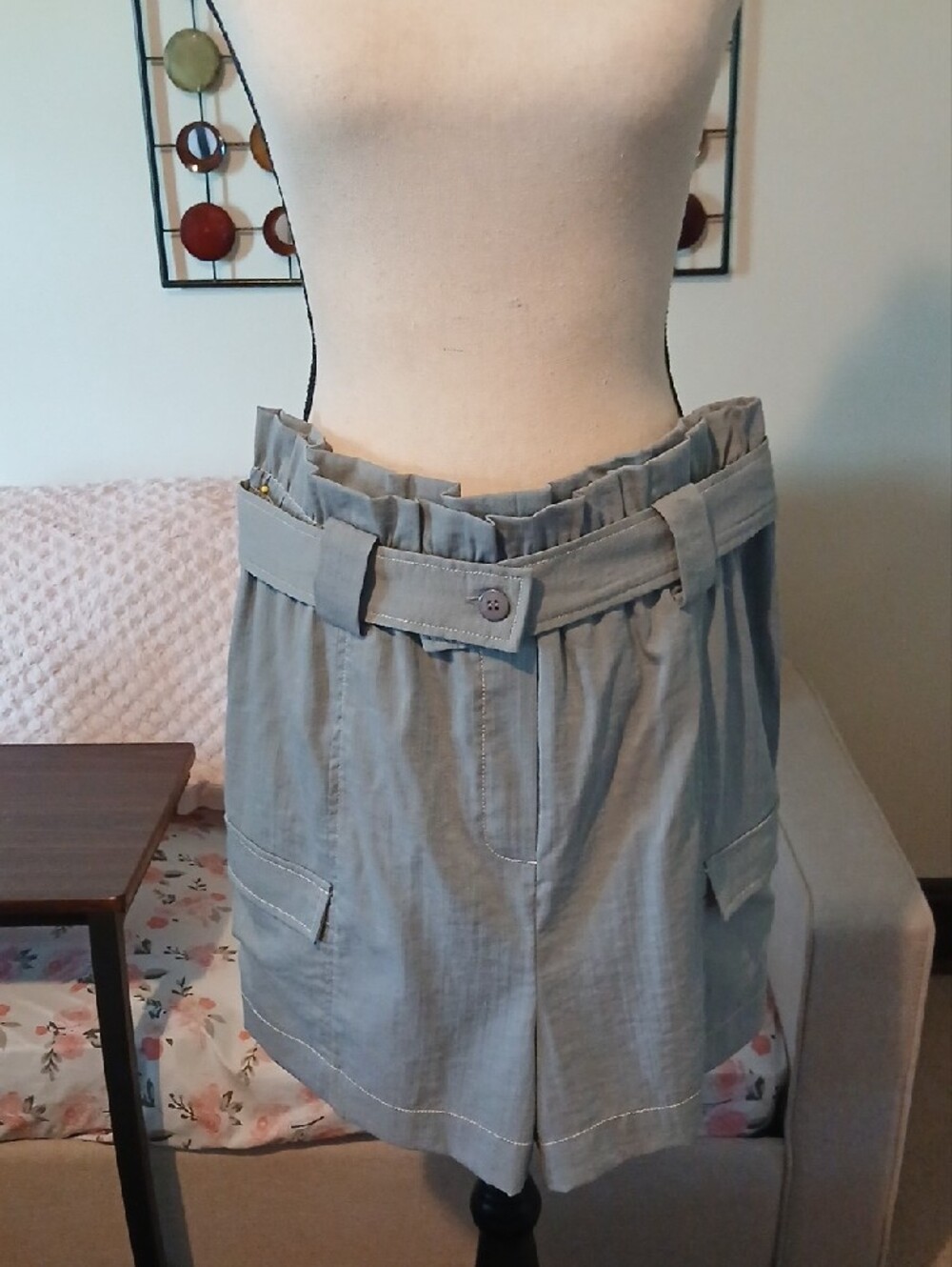 Moon River Light Gray Paperbag Cargo Shorts with Belt - Picture 5 of 5